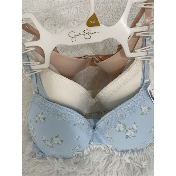 Jessica Simpson Push Up Bra Size 34C 3 Pack Lace Soft Underware Pink Beige Blue - Picture 11 of 11